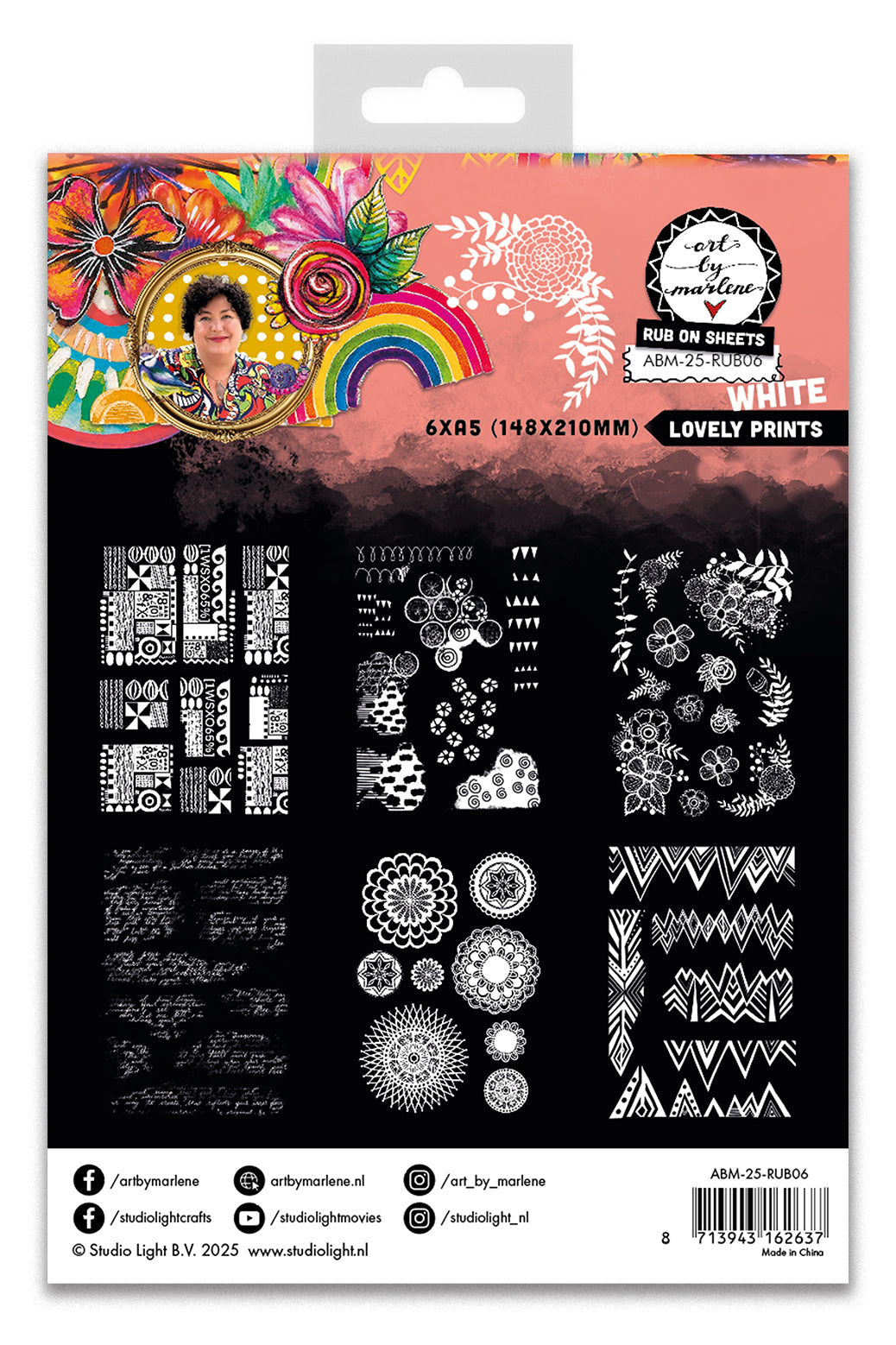 ABM Rub-Ons Jolis Motifs, Blanc Art By Marlene 6 Feuilles