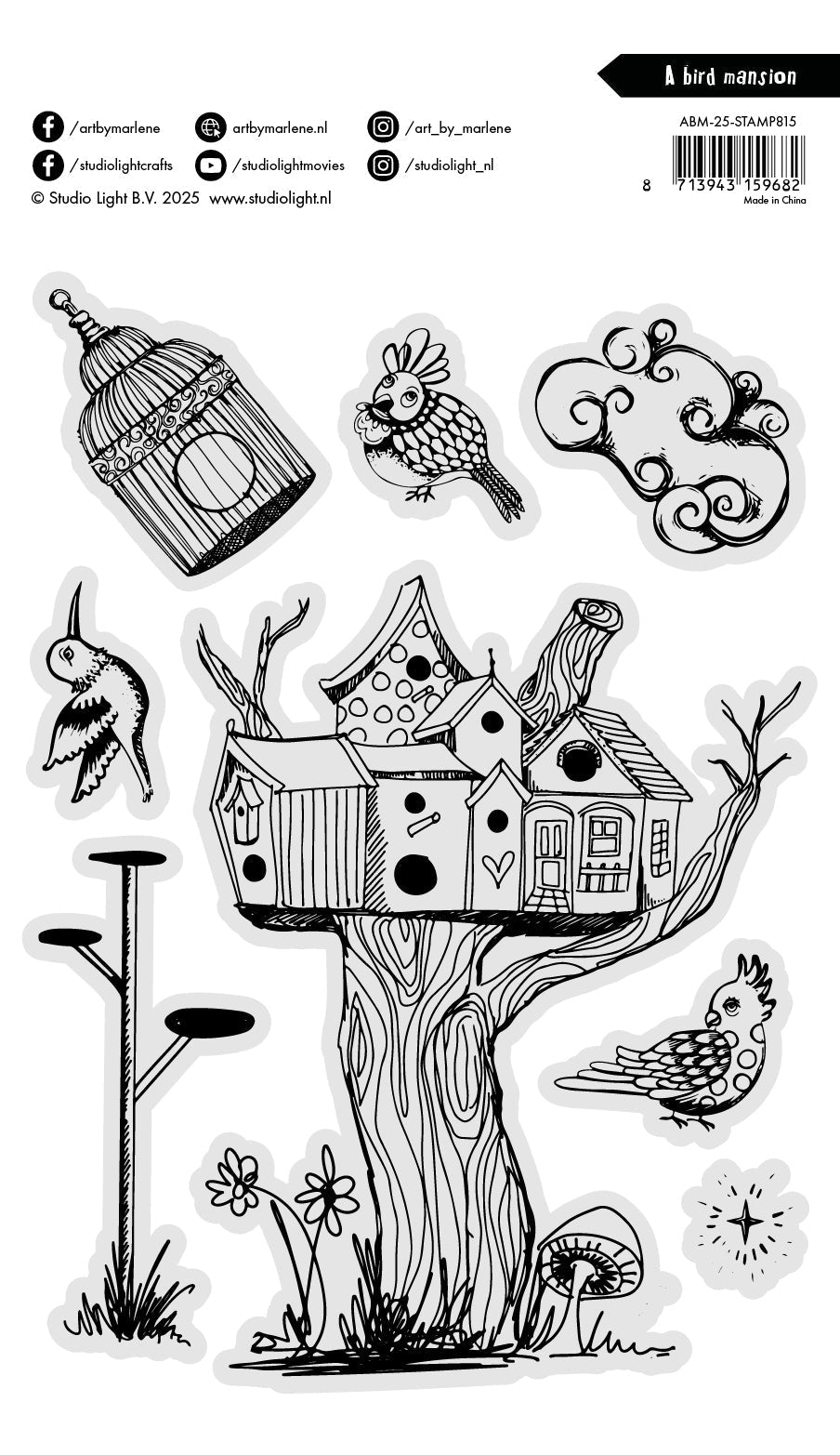 ABM Tampon Transparent A Bird Mansion Art by Marlene 8 Pièces