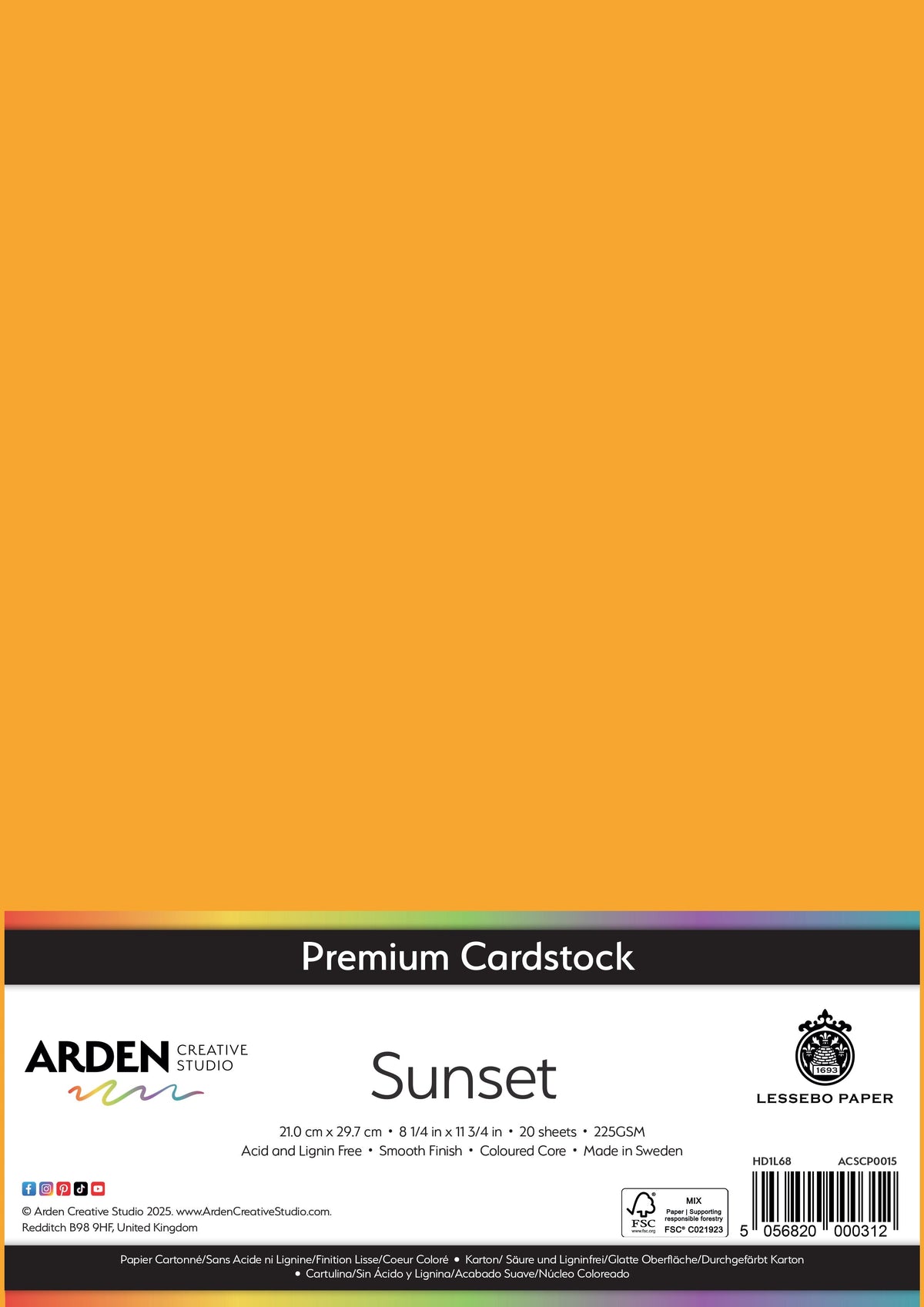 Arden Creative Studio Papier cartonné Premium A4 225 g/m² Paquet de 20