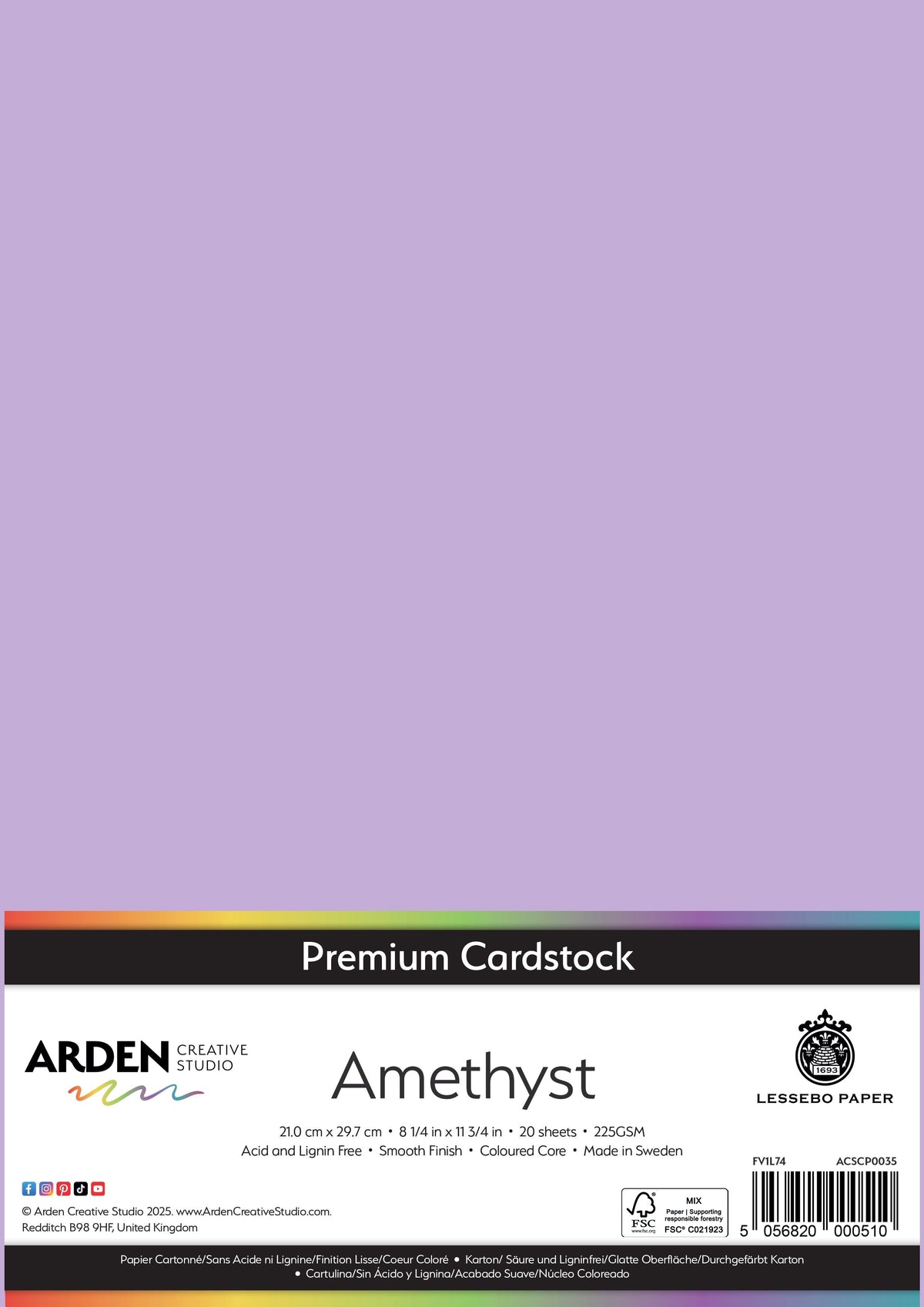 Arden Creative Studio Papier cartonné Premium A4 225 g/m² Paquet de 20