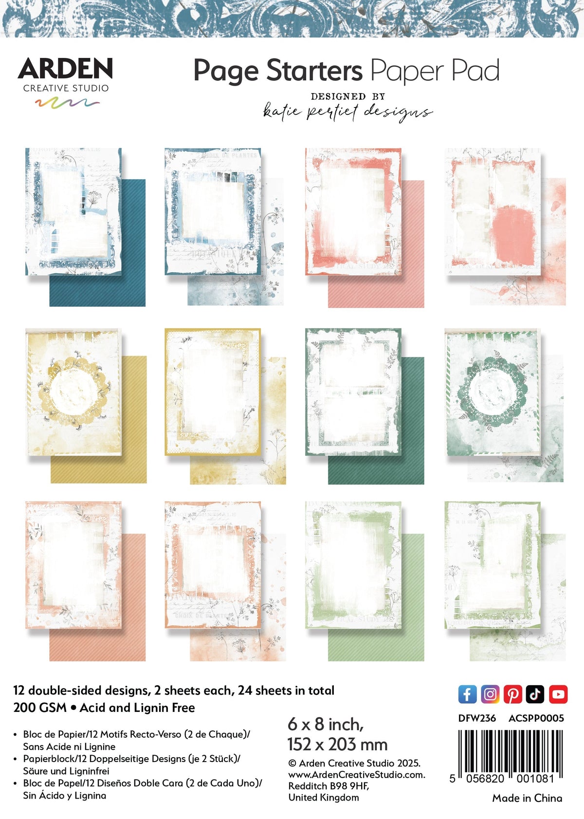 Bloc de papier Arden Creative Studio Page Starters 15,24 cm x 20,32 cm