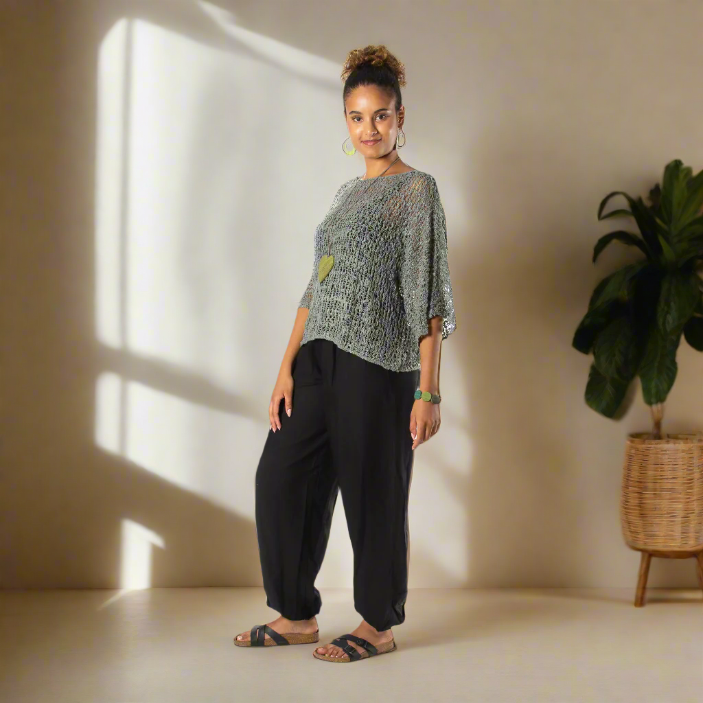 Grey Popcorn Knit Top