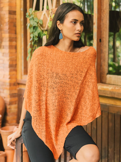 Double Knit Popcorn Poncho - Orange
