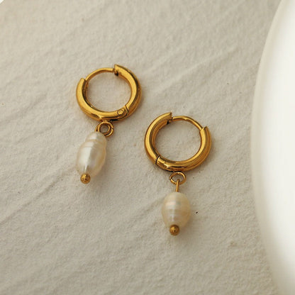 ALEX Gold: Mini Hoop Earrings with Natural Freshwater Pearl Charm – Elegance in Every Detail