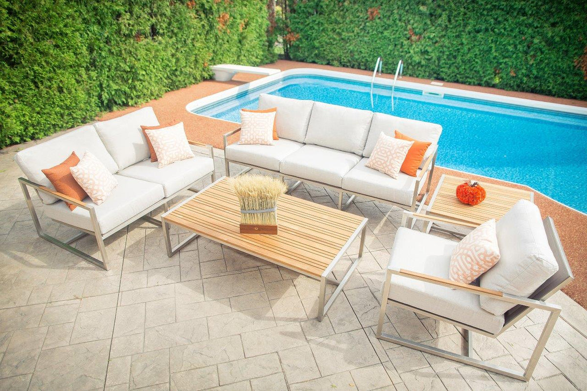 Causeuse en acier inoxydable Acacia avec coussins Sunbrella®