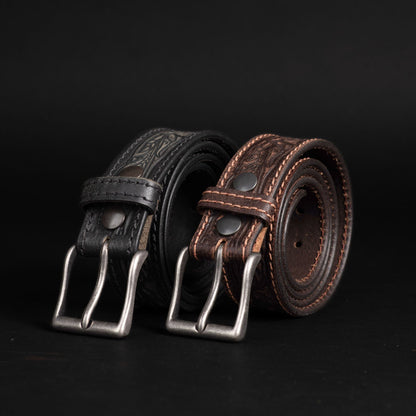 The Wayfarer Belt - Brown Classic Western Embossed 100% Full Grain Leather Belt