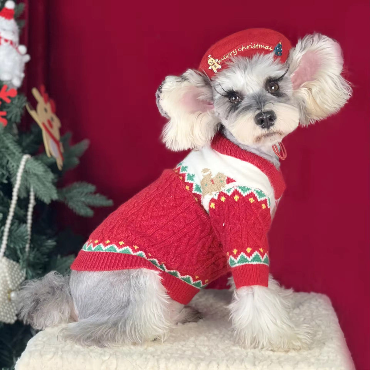 Gingerbread Christmas Dog Sweater – Holiday Knit Winter Outfit for Dogs