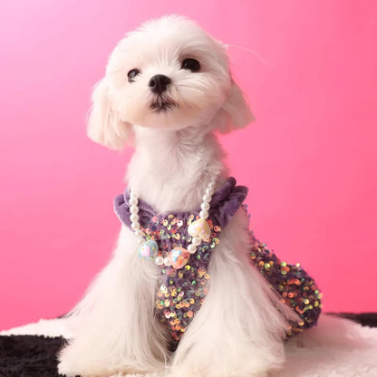 Robe à paillettes Saint-Sylvestre pour chien | Robe de soirée de luxe pour animaux de compagnie