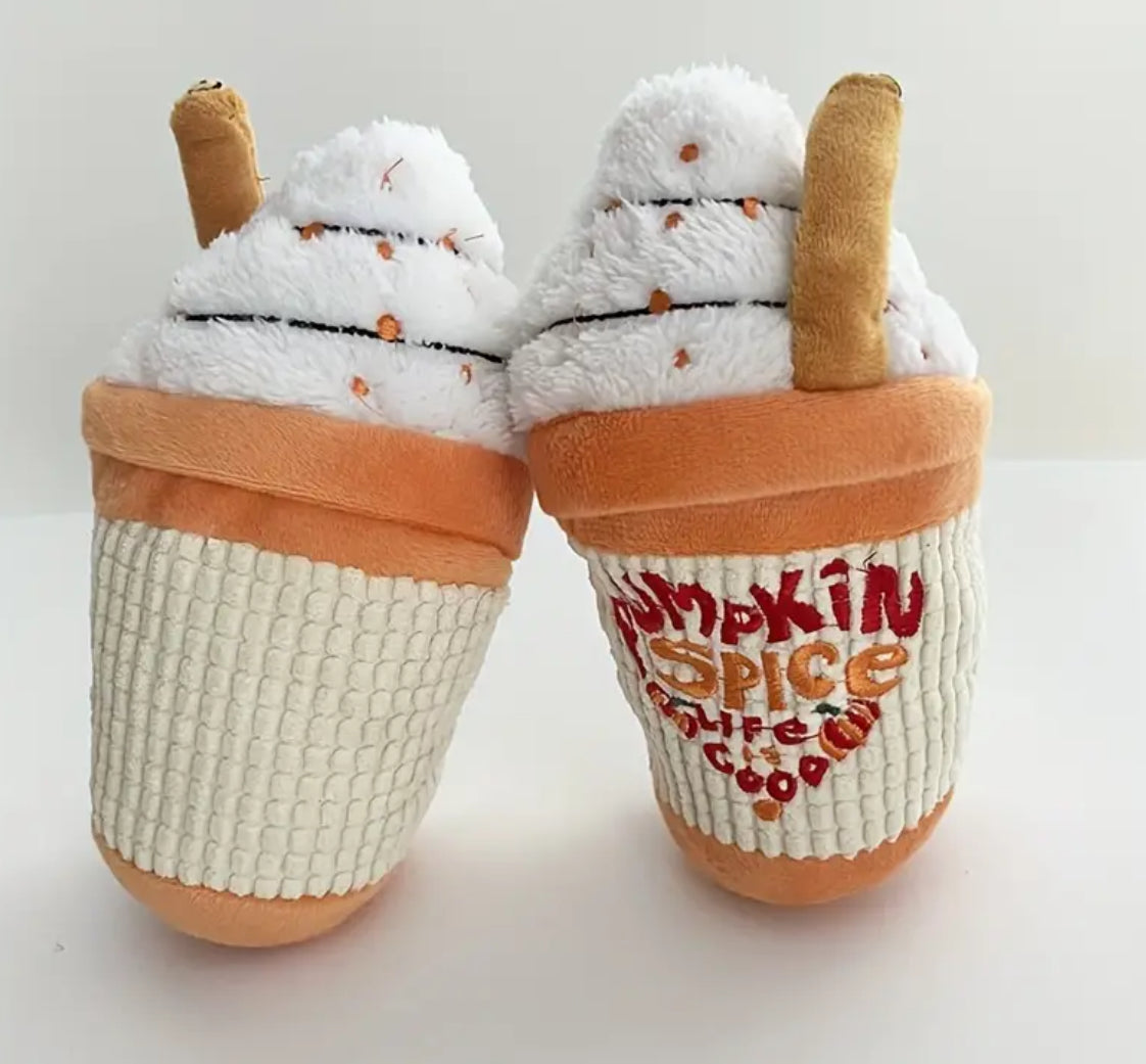 Jouet pour chien café citrouille épicée | Jouet en peluche couineur pour petits et grands chiens