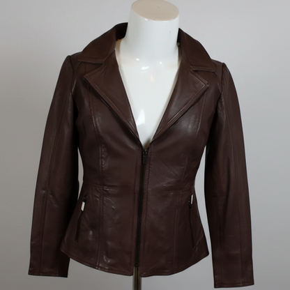 BOL Women's Classic Open Collar Leather Jacket