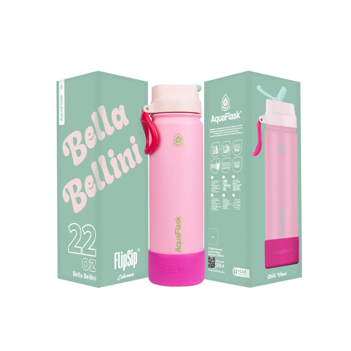 Bouteille d'eau isotherme AquaFlask (650 ml) Colorwave Flip Sip en acier inoxydable à double paroi, pour boissons chaudes et froides