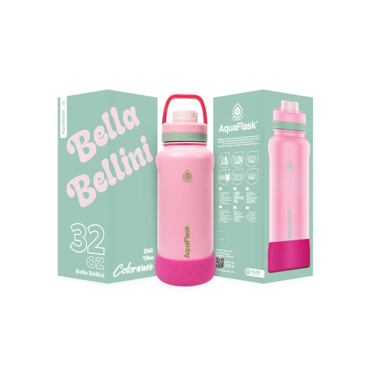 Aqua Flask Colorwave 32oz – Acier inoxydable, isolation sous vide, chaud et froid, étanche, bouteille de voyage et de bureau