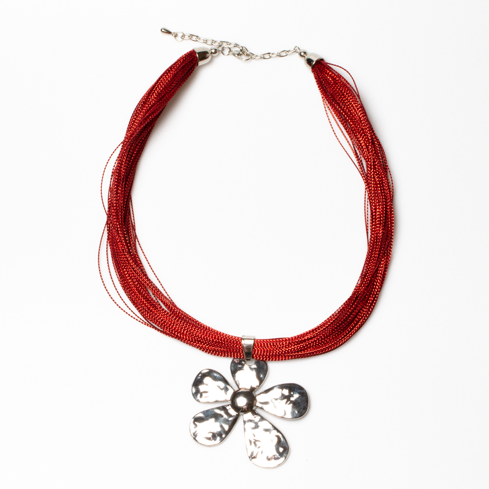 Beaten Flower Necklace On Multi Thread