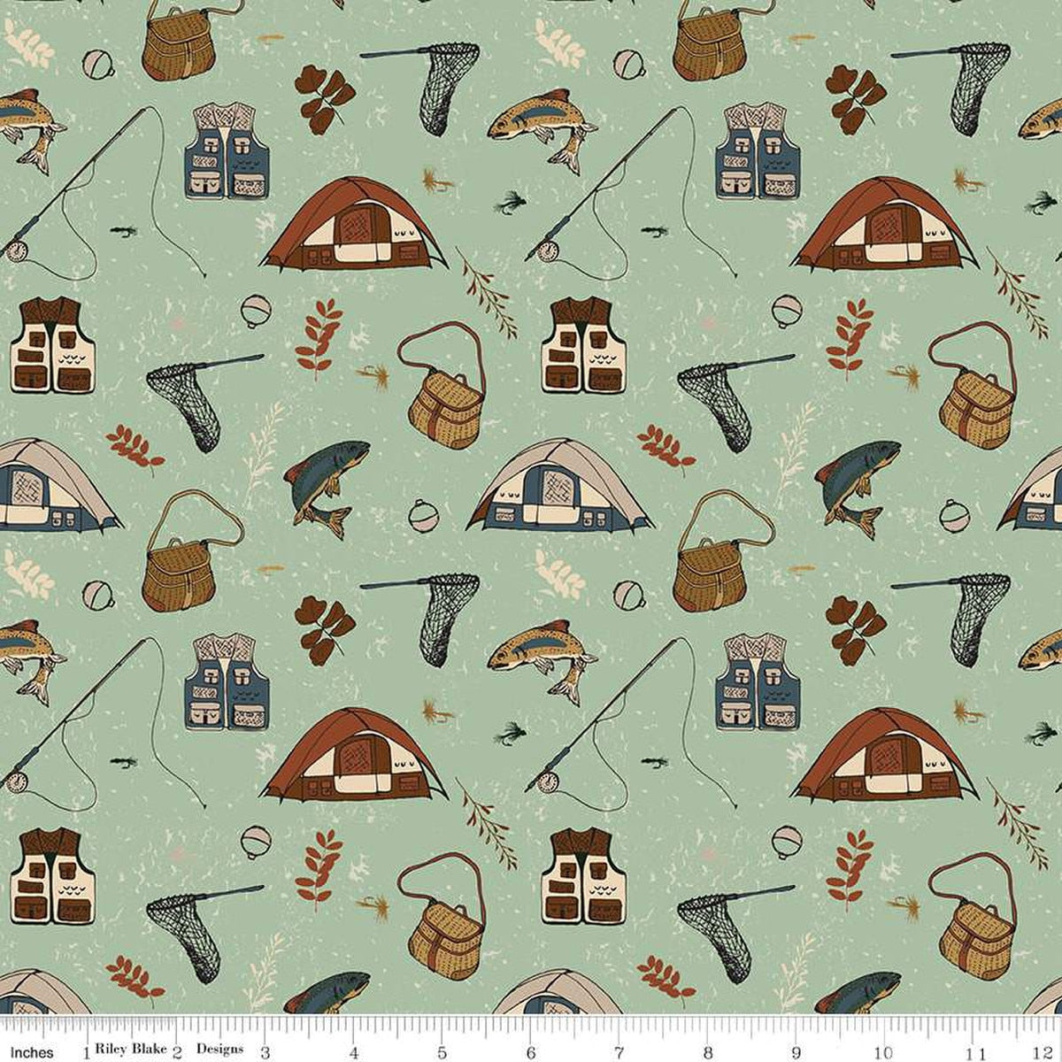 Riley Blake - Let's Wander - Gone Fishing Sauge - C16881-SAGE