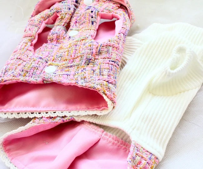 Ensemble Robe et Jupe Bébé Poupée en Tweed | Tenue Jupe et Haut de Cérémonie