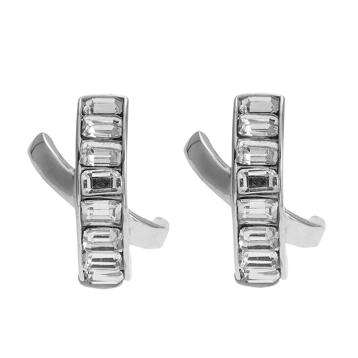 CARBIS : Boucles d'oreilles crossover de style rétro incrustées de zircones en or blanc (ton argenté)