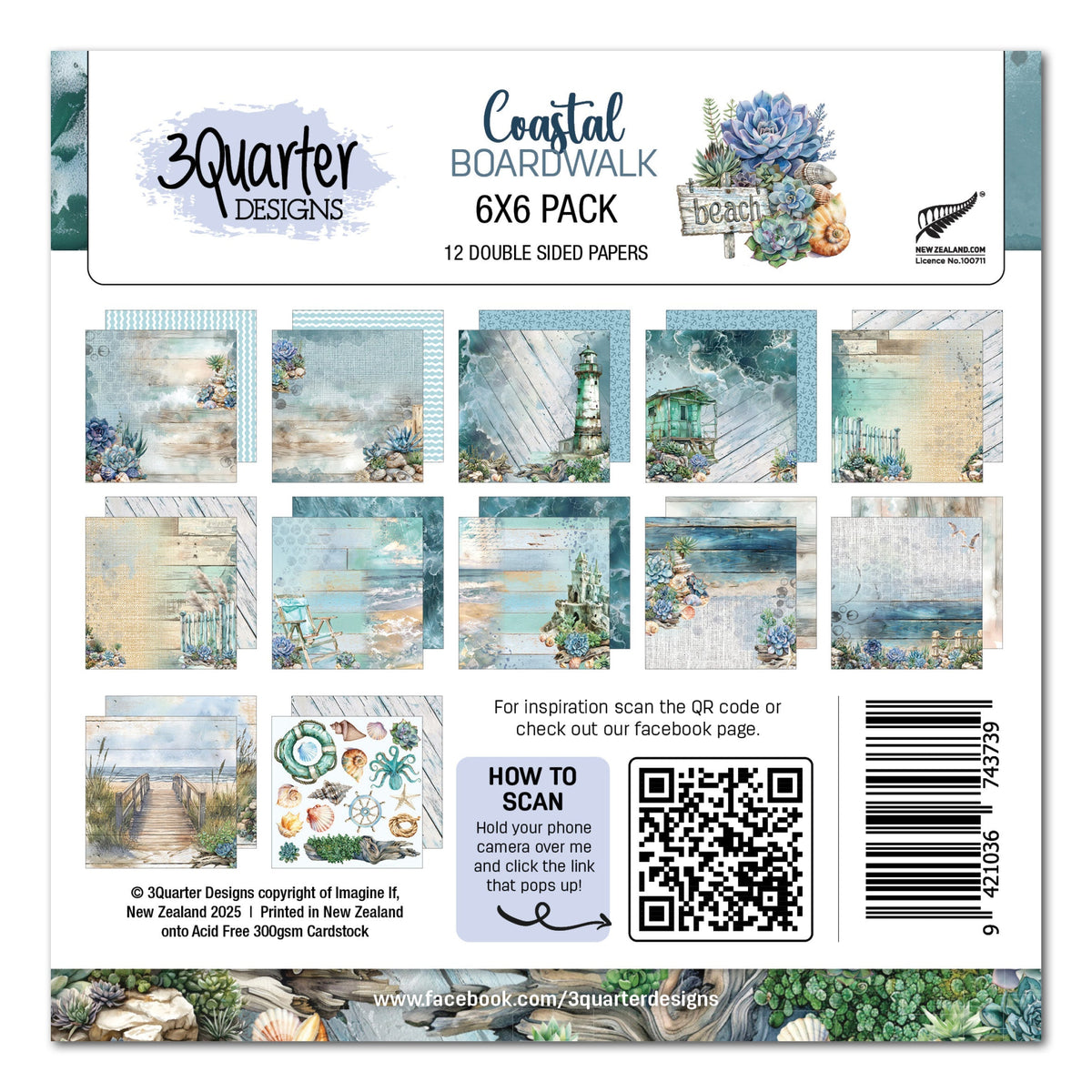 Bloc de Papiers 15x15 cm "Coastal Boardwalk" 3Quarter Designs