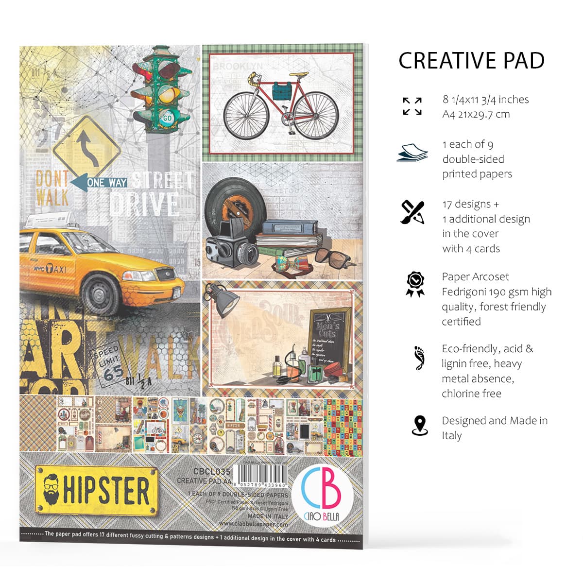 Bloc Créatif Bella Hipster Ciao A4 9 feuilles/paquet