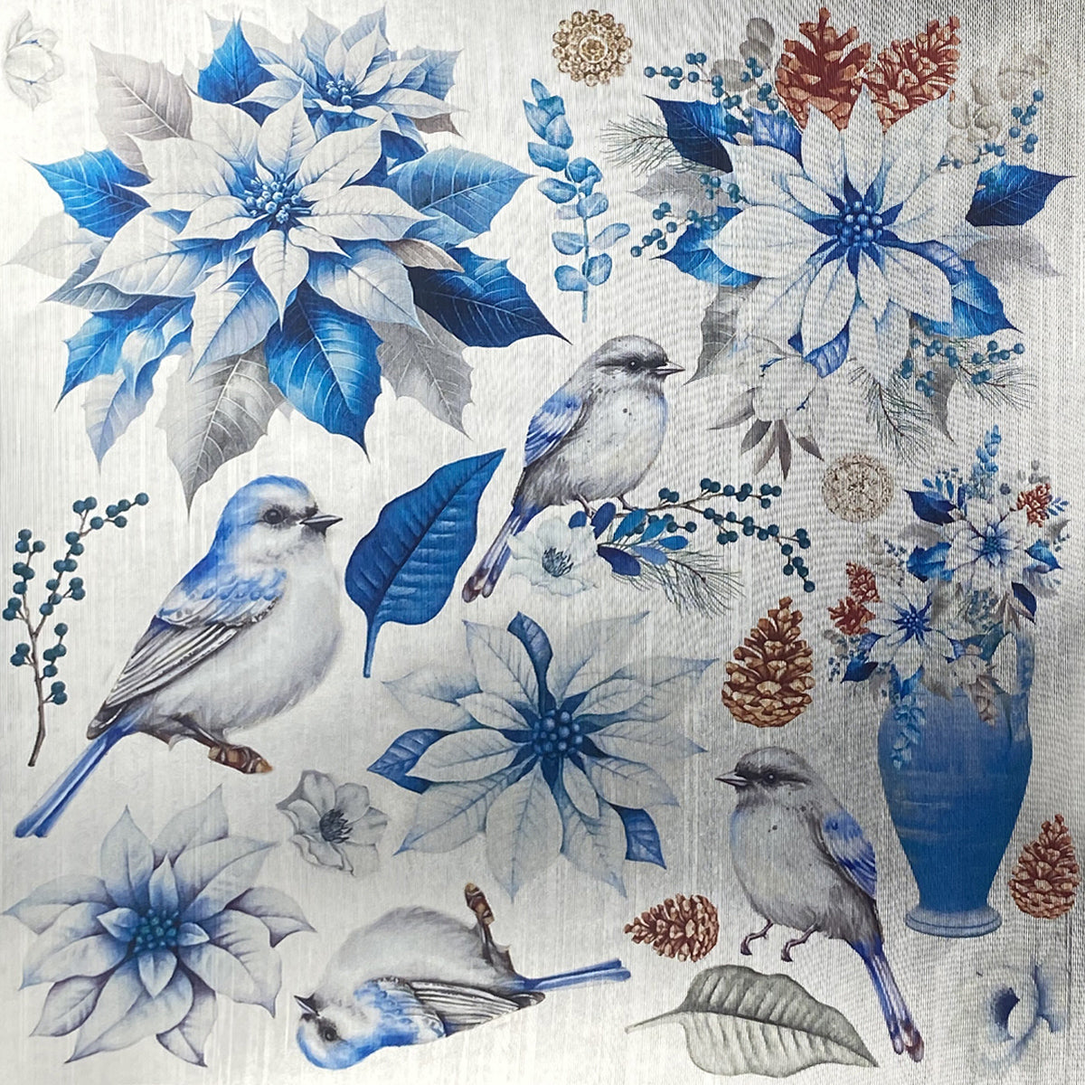 Élégance Deluxe de Papier Bleu Argenté 15x15cm 5/Paquet