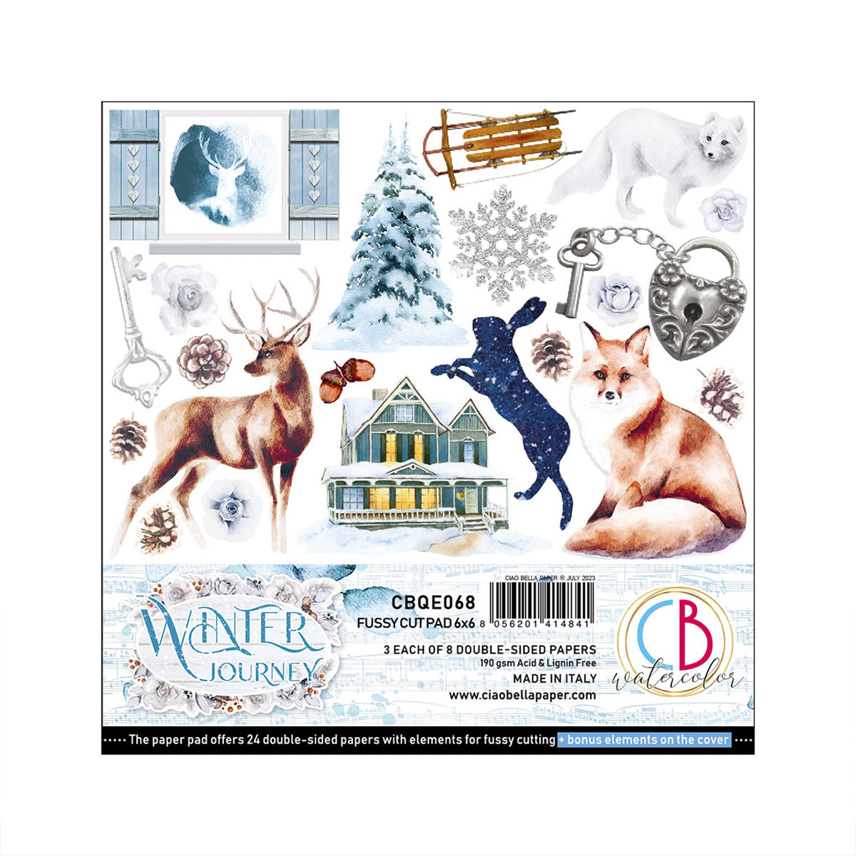 Ciao Bella Winter Journey Bloc de Papiers à Découper 15x15cm 24 Feuilles/Paquet