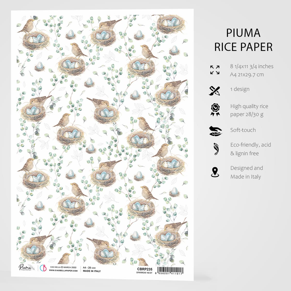 Ciao Bella Papier de Riz A4 Nid de Moineau