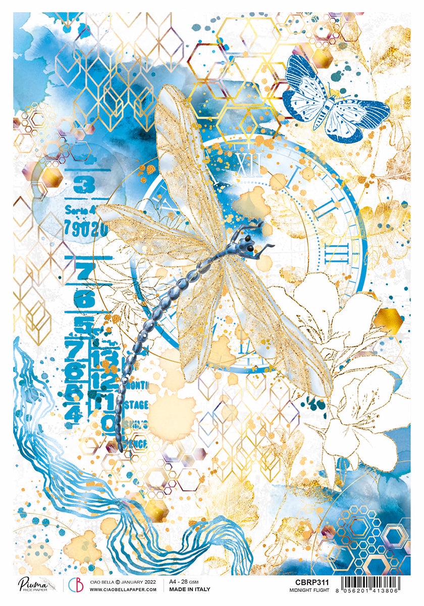 Papier de riz A4 Piuma Midnight flight - 5 feuilles