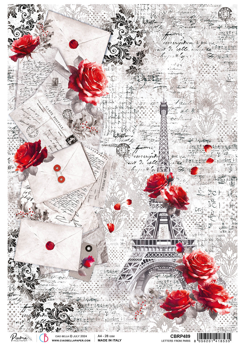 Papier de Riz A4 Lettres de Paris - 5 Feuilles