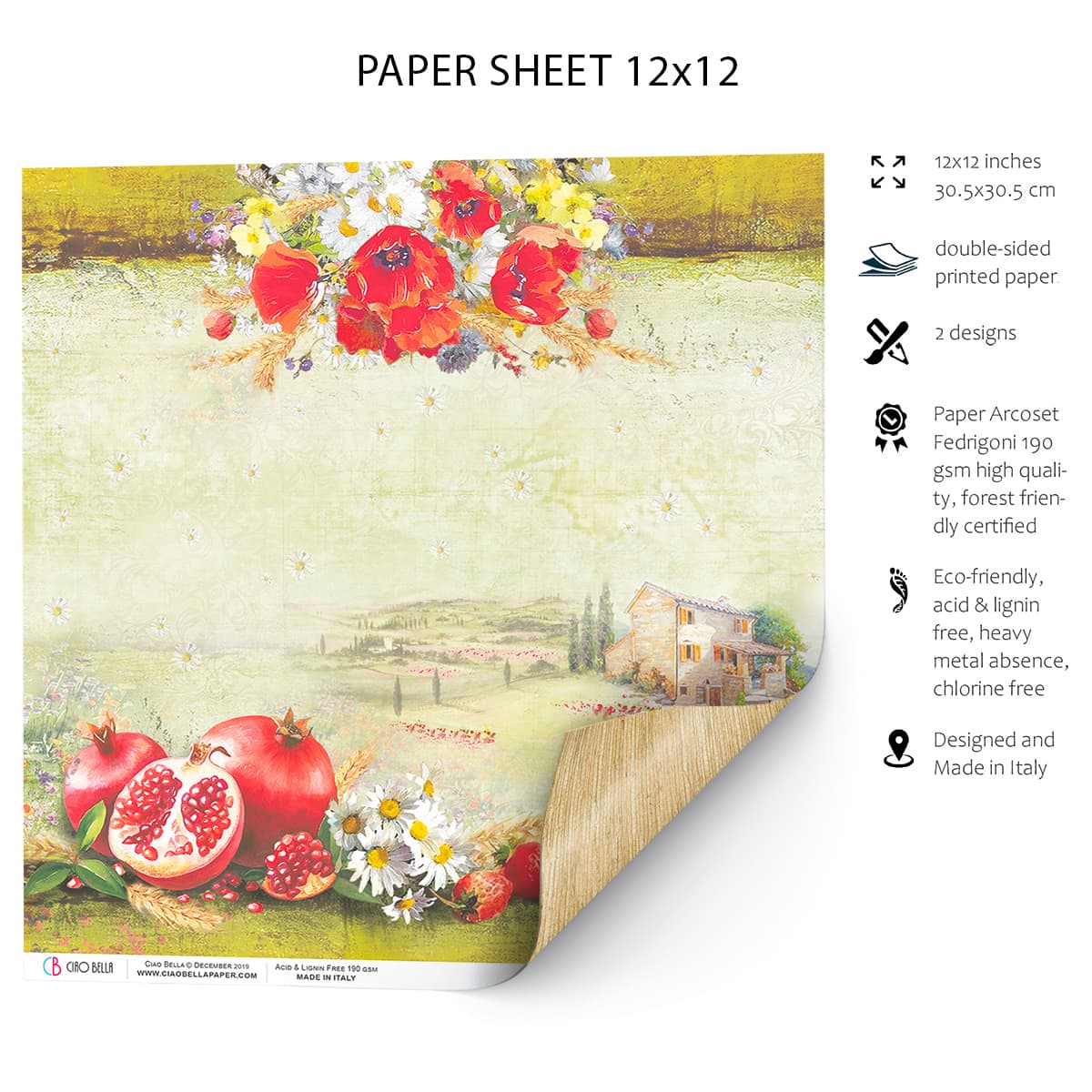 Ciao Bella Tuscan Dream Feuille de papier 30,5x30,5cm 1 feuille