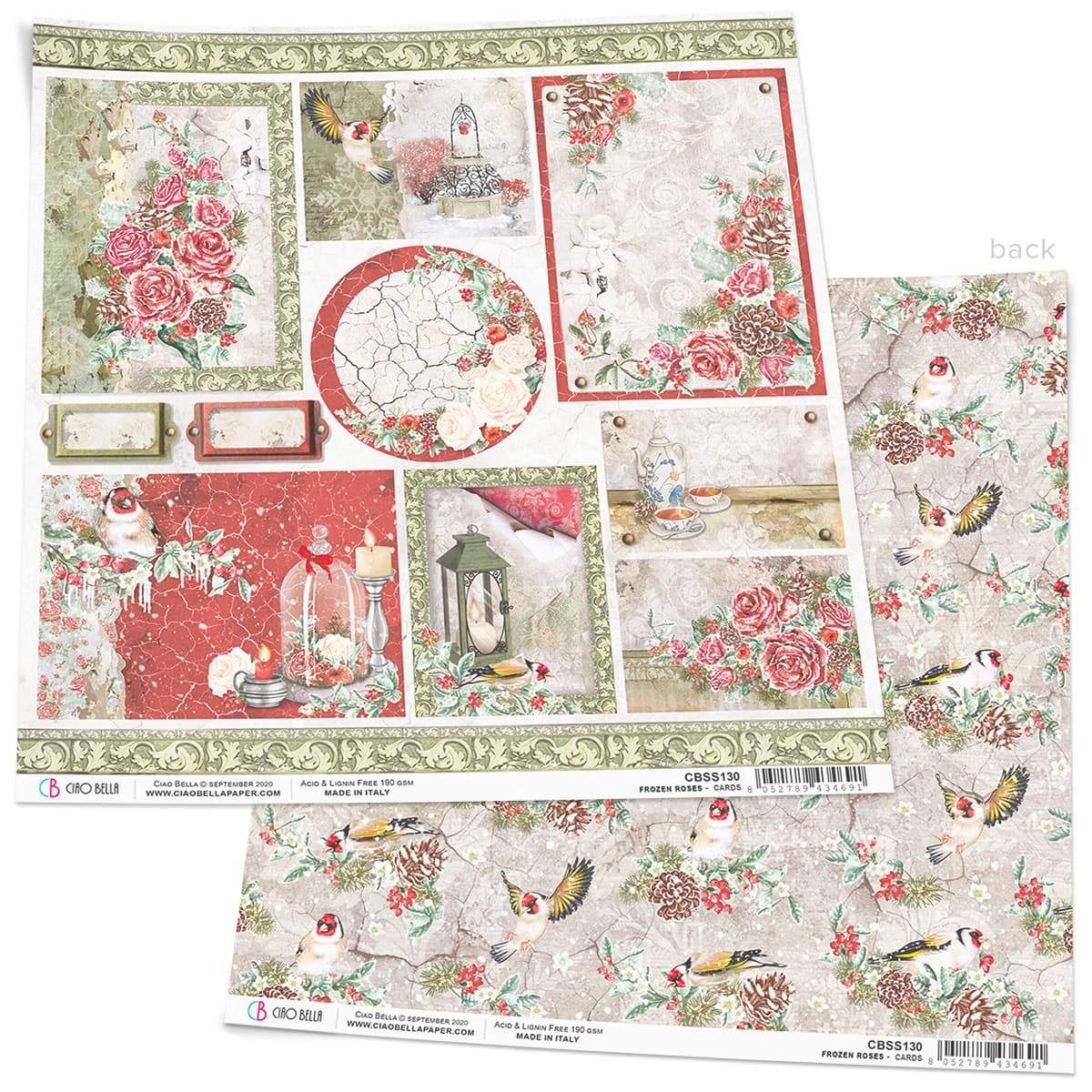 Ciao Bella Feuilles de papier Cartonné Roses Gelées 12"x12" 1 Feuille