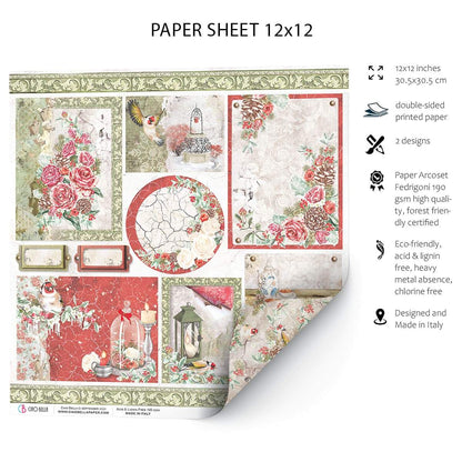 Ciao Bella Feuilles de papier Cartonné Roses Gelées 12"x12" 1 Feuille