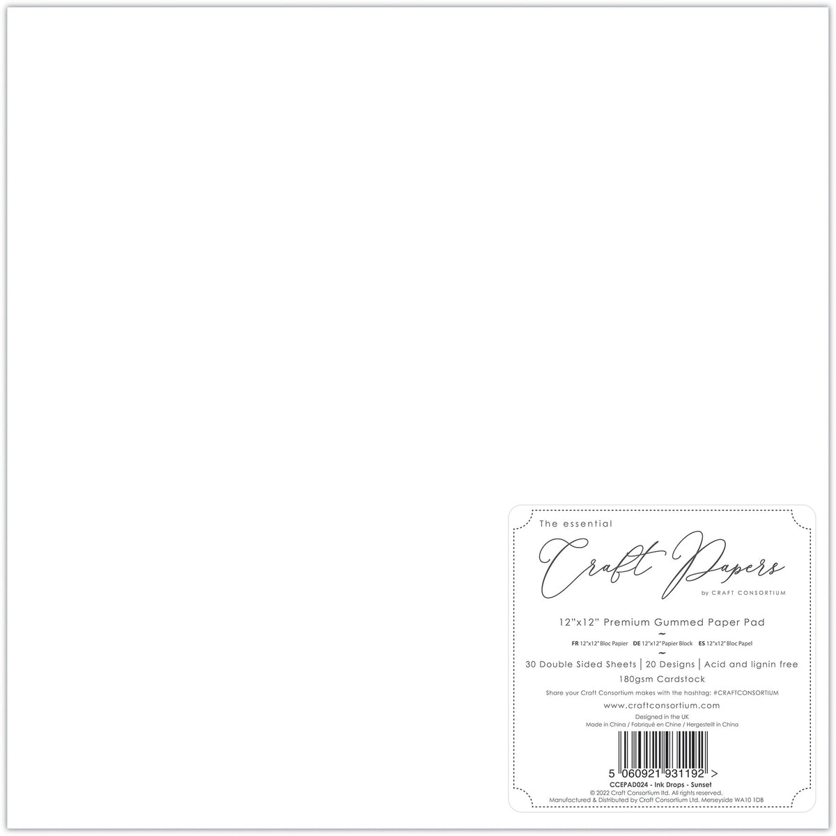 Bloc de papier Premium 12x12 Craft Consortium Ink Drops - Sunset