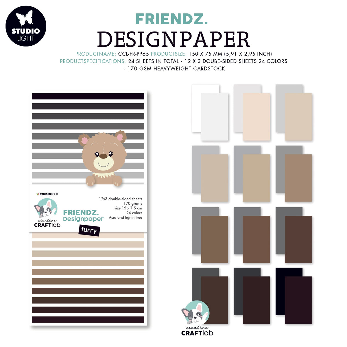 Bloc de papier CCL Furry Browns Friendz 150x75x9mm 24 feuilles n°65
