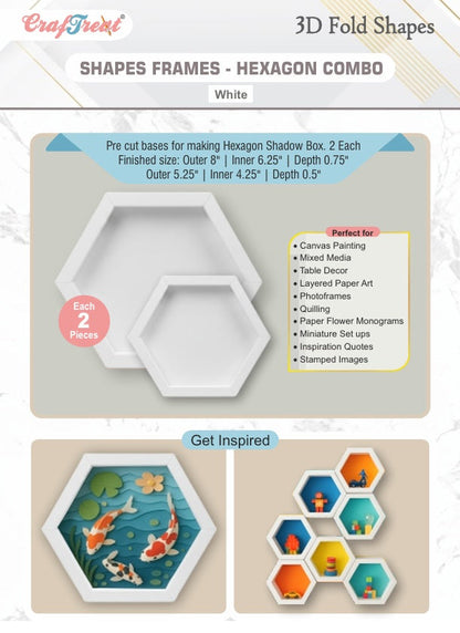 CrafTreat Formes Pliantes 3D - Cadres Blancs - Combo Hexagone 4 pièces