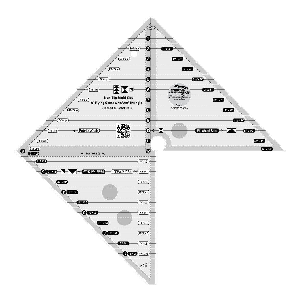 Règle Creative Grids pour triangles de 6 po, Flying Geese et 45 90 degrés