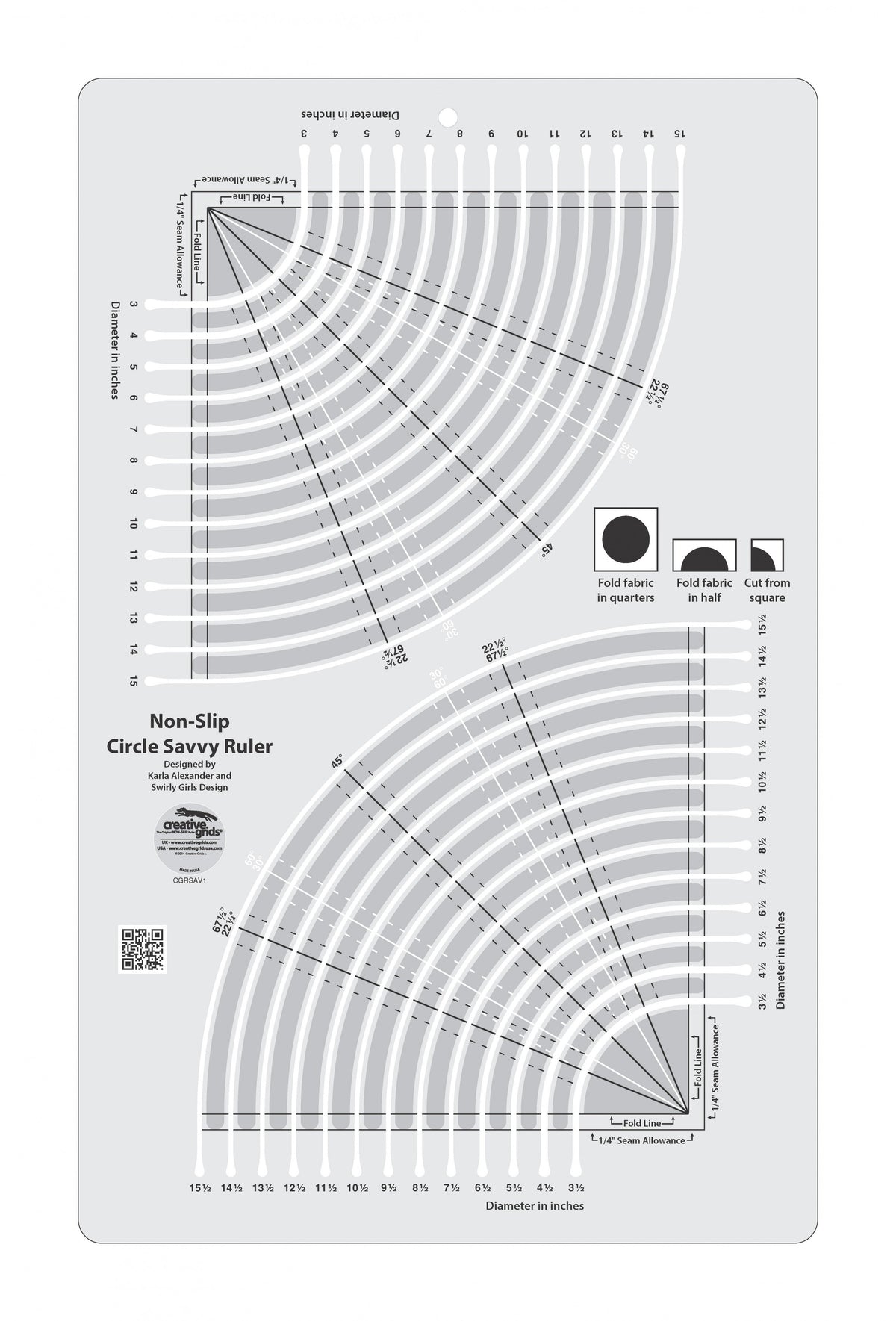 Règle de quilting Creative Grids Circle Savvy 11-3/4 po x 18-1/2 po