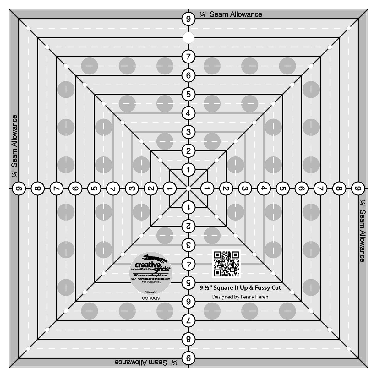 Règle de courtepointe carrée Creative Grids 9-1/2 pouces pour découpe ou centrage