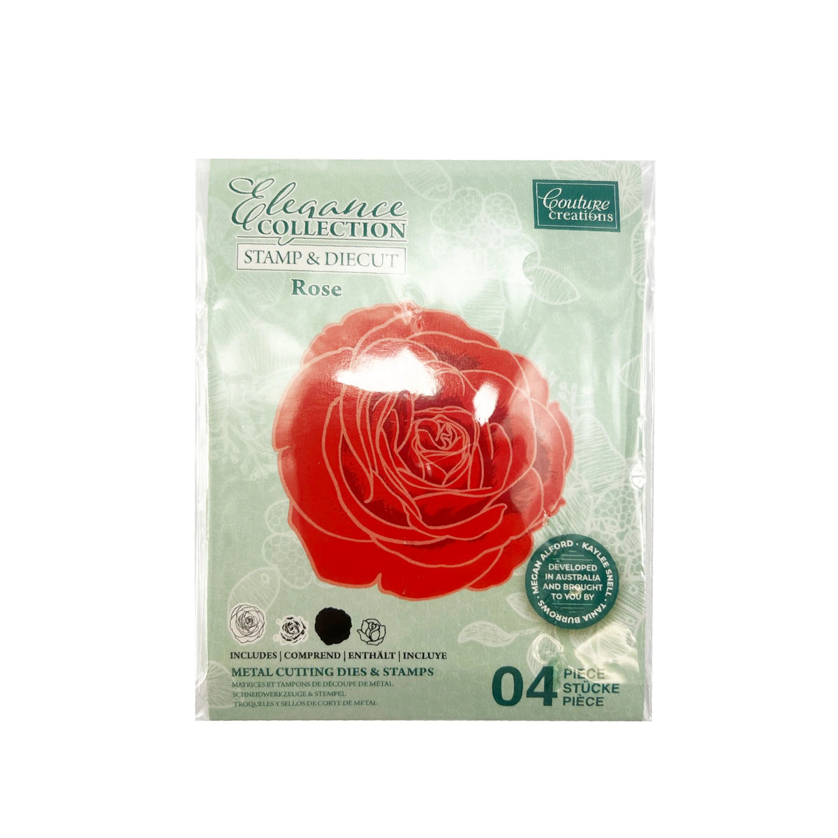 Couture Creations - Collection Élégance - Set Tampon et Pochoir à Superposer - Mini Rose (4 pièces)