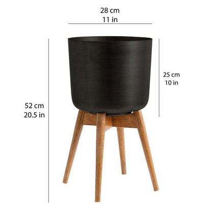 Coyo - Brass Turned Wood Leg Planter Black (Multiple Sizes)
