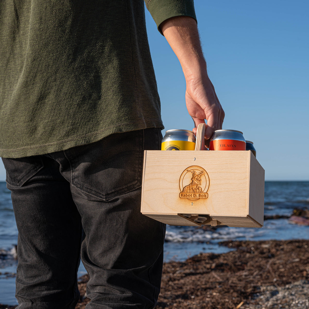 Caisse en bois pour bouteilles et canettes format écono