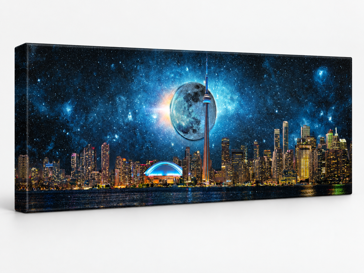 Toronto Skyline Moon | Panoramic Canvas Wall Art