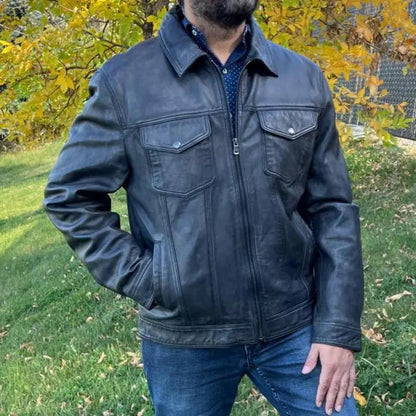 Veste classique en cuir d'agneau style Jean