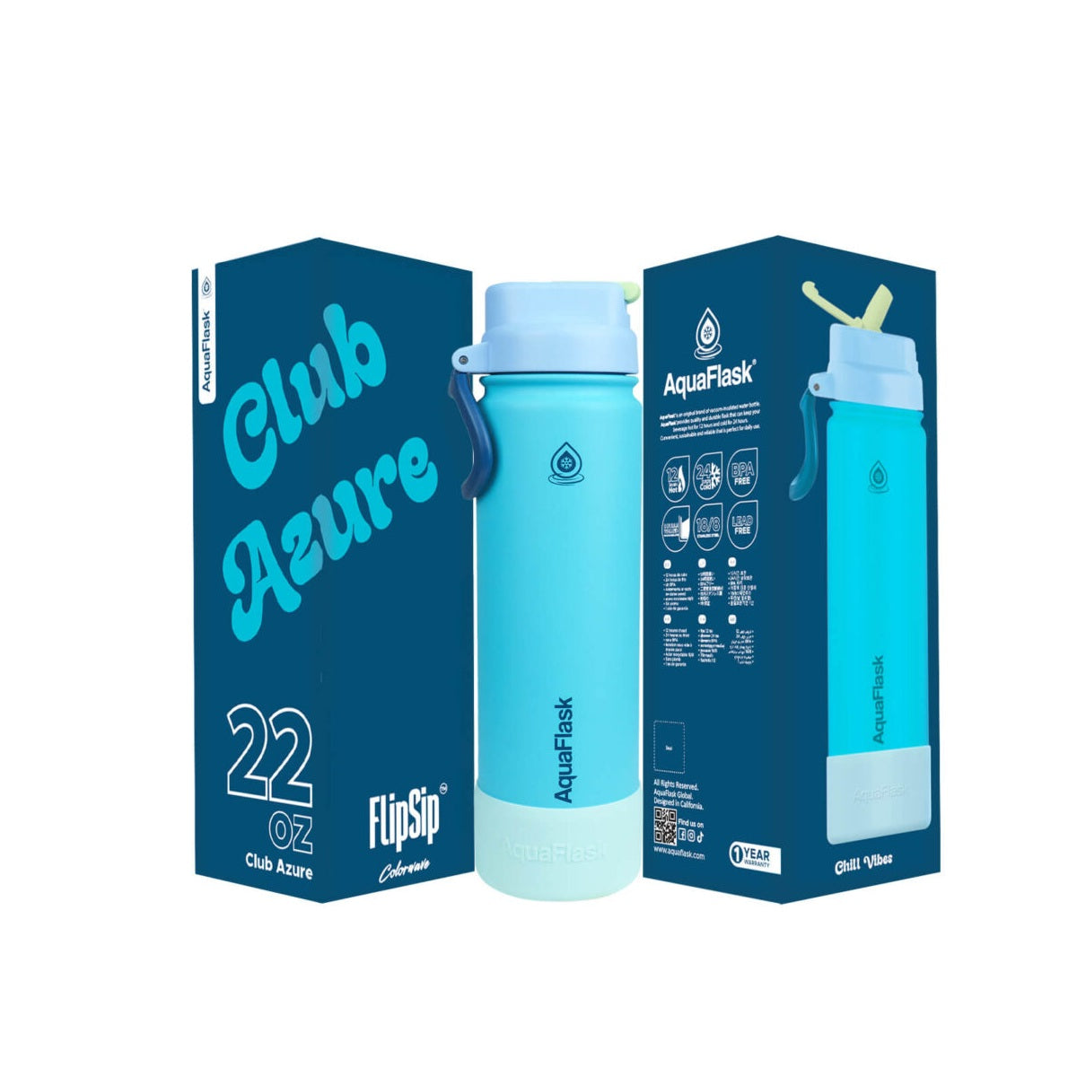 Bouteille d'eau isotherme AquaFlask (650 ml) Colorwave Flip Sip en acier inoxydable à double paroi, pour boissons chaudes et froides