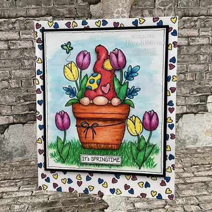 Tampon transparent individuel Woodware Nain pot de fleurs 10 x 15 cm