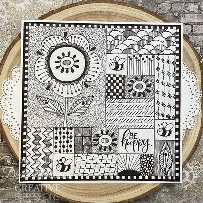 Woodware Clear Singles Petal Doodles Soyez Heureux Lot de tampons 4 po x 6 po