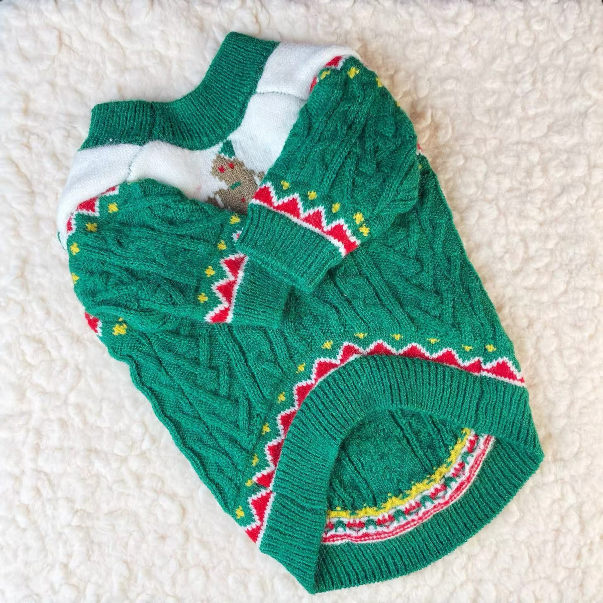 Gingerbread Christmas Dog Sweater – Holiday Knit Winter Outfit for Dogs