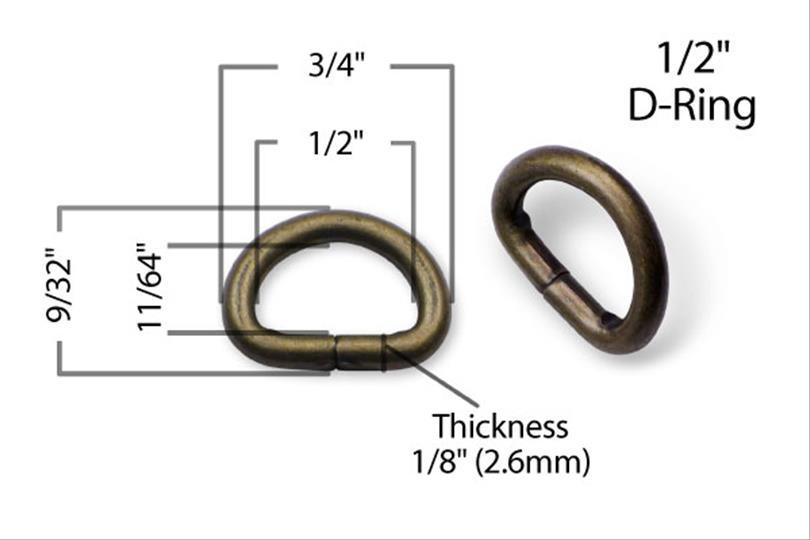 Anneau en D en métal de 12 mm (1/2 po)