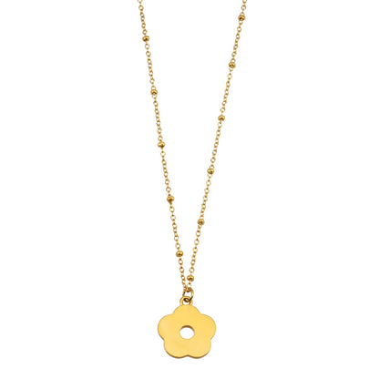 MELRINA Gold - Vintage Bloom: Beaded Chain Necklace with Pave Zirconia Flower Charm