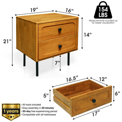 Savana Two Drawers Solid Wood Nightstand