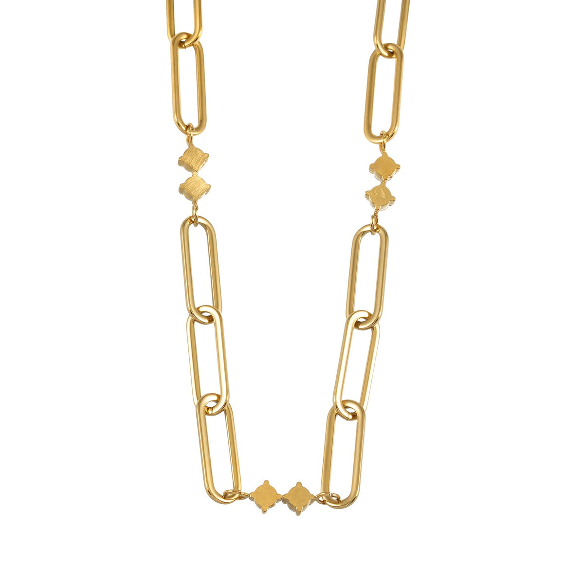 Collier en or ELOPPINA : Chaîne trombone avec accents en zircon et un pendentif perle d'eau douce
