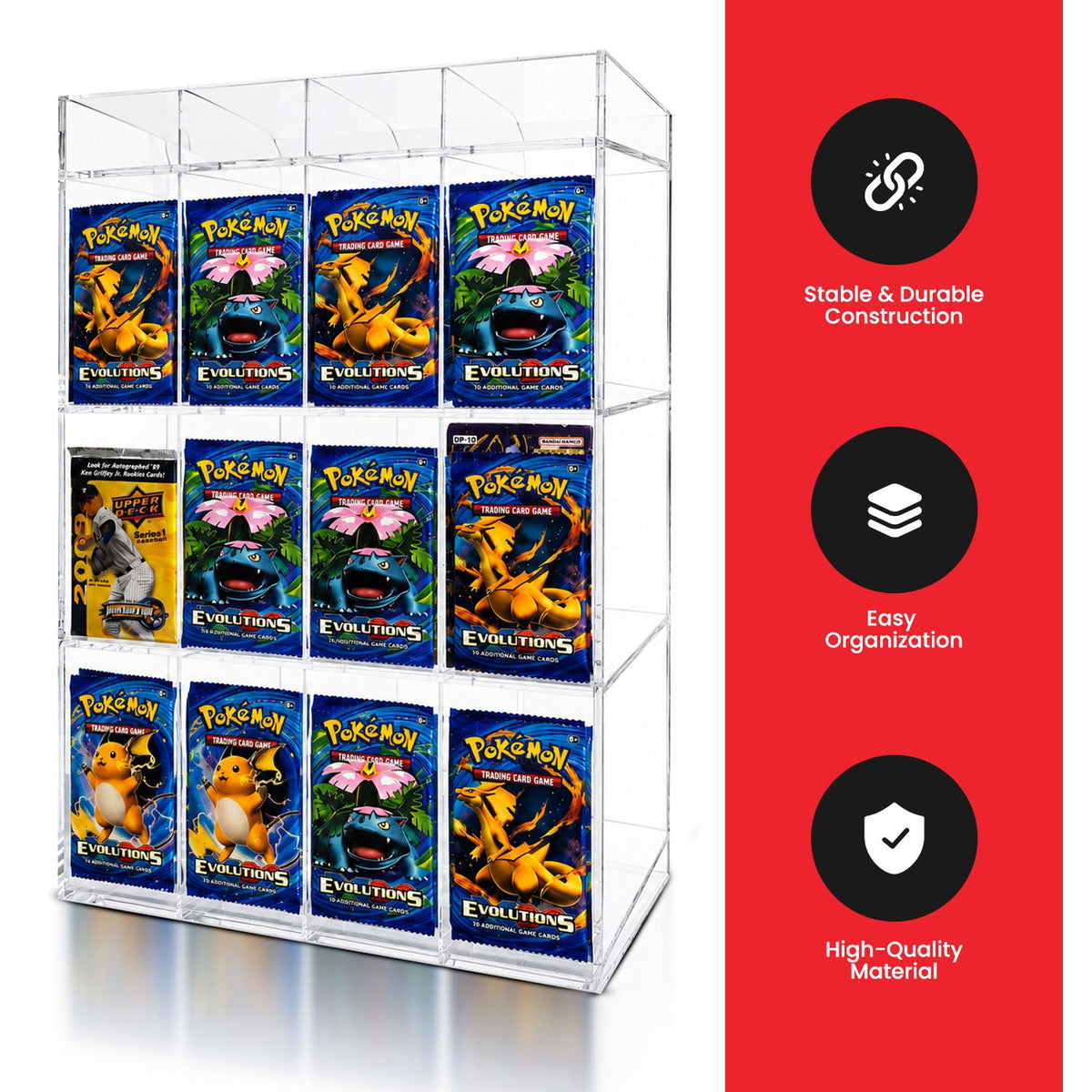 Présentoir en acrylique EVORETRO pour les packs distributeurs de boosters – Présentoir de comptoir avec étagère supérieure